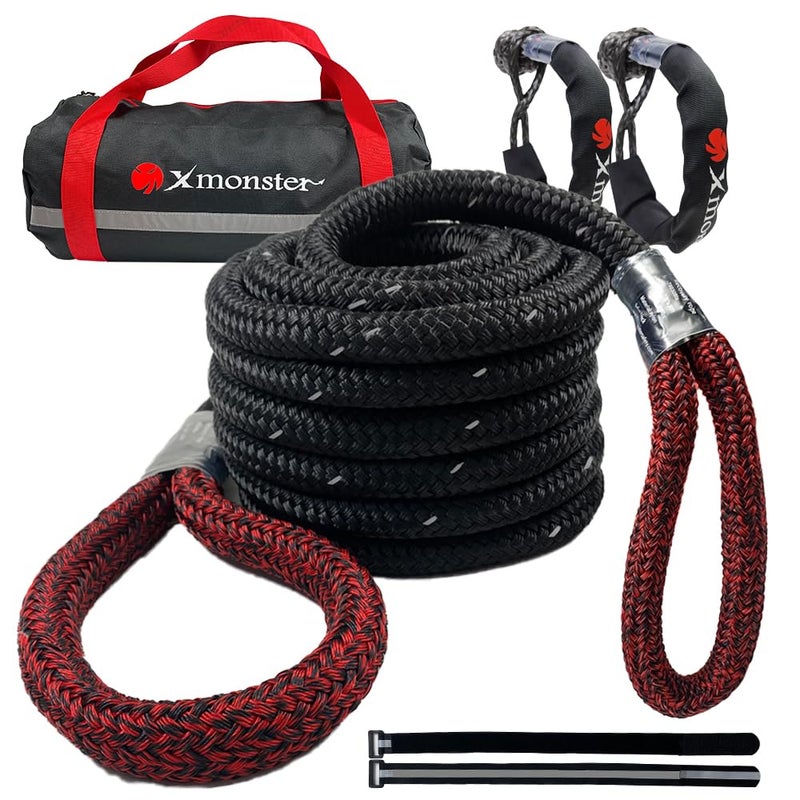 X MONSTER 7/8â€œx30' Kinetic Recovery Rope & 100% Nylon Towing Rope 29,000lbs Breaking Strength with 2 Soft Shackles (40,000lbs), Free Durable Heavy Duty Handbag Off-Road Recovery Kits - Image 1